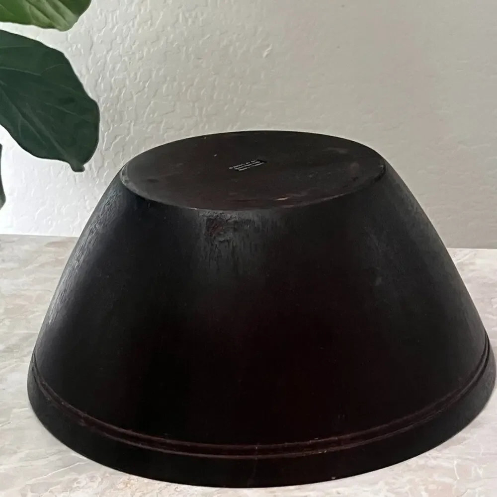 Vintage Clay Art Dark Wood Salad Bowl 15.5